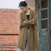 Johnature Women Vintage Ramie Cotton Tailored Coat Solid Color Long Sleeve Pockets Clothes Autumn Loose Coats