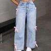 Женские повседневные джинсы с бантом Y2k Blue Baggy Denim Trousers Loose Straight Sweet Coquette Aesthetic Washed Jeans