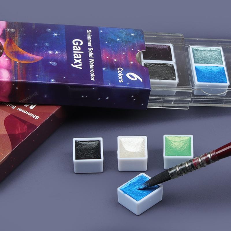 6/12 Colors Watercolor Paint Set Solid Watercolors Pigments Portable Travel Watercolor Kit Metallic Glitter For Artists School Stationery