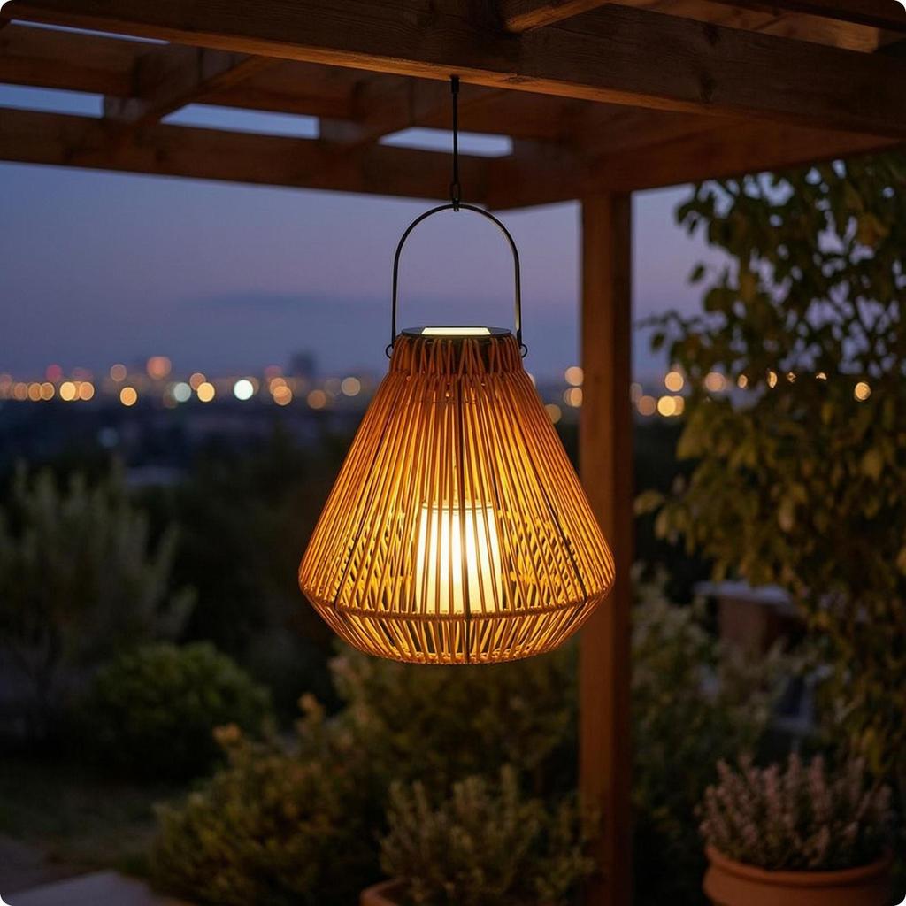 Hanging Solar Lantern Outdoor Rattan Woven Decorative Garden for Patio, Porch,