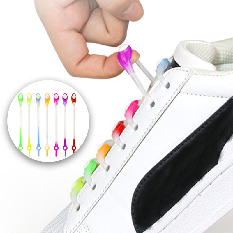 № 8, 12 шт. градиентные эластичные силиконовые шнурки без завязок, эластичные шнурки, кроссовки для взрослых и детей, ленивые шнурки для обуви, резиновые шнурки