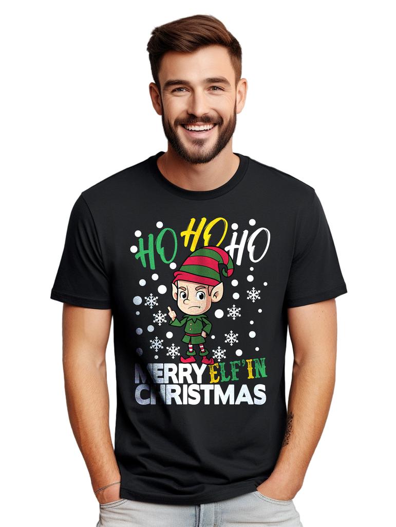 Merry Elf'in Christmas T-Shirt Mens Womens Tees Top - Hilariously festive! Funny T-Shirt Mens Womens Tees Top, Unisex Prin