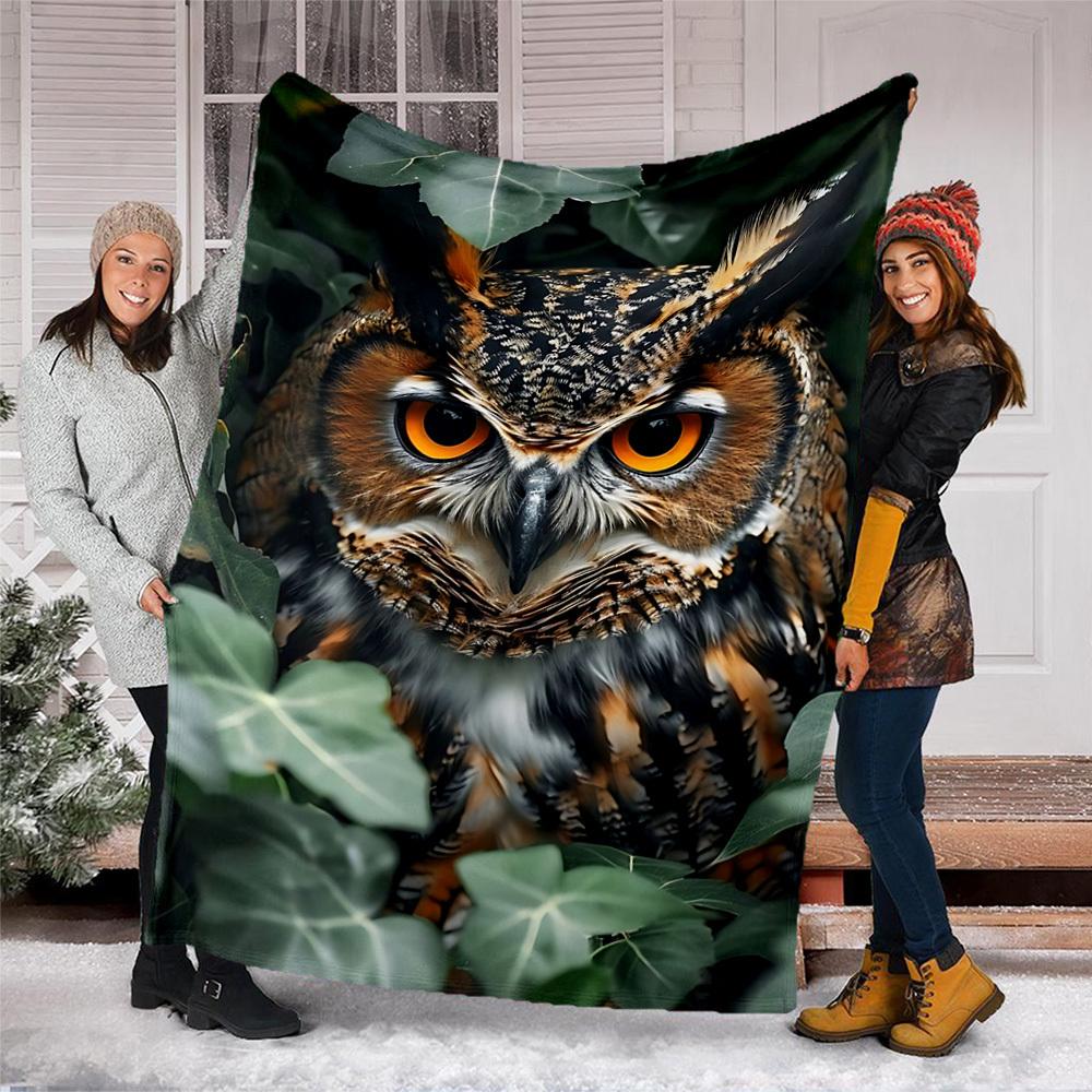 1 шт. Плед с принтом совы, полиэфирное волокно, легкий фланель, мягкий и теплый, для использования в любое время года, для улицы, кемпинга