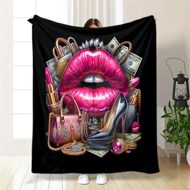 1PC lip Elements printed blanket, all season lightweight home office outdoor nap multifunctional blanket A13