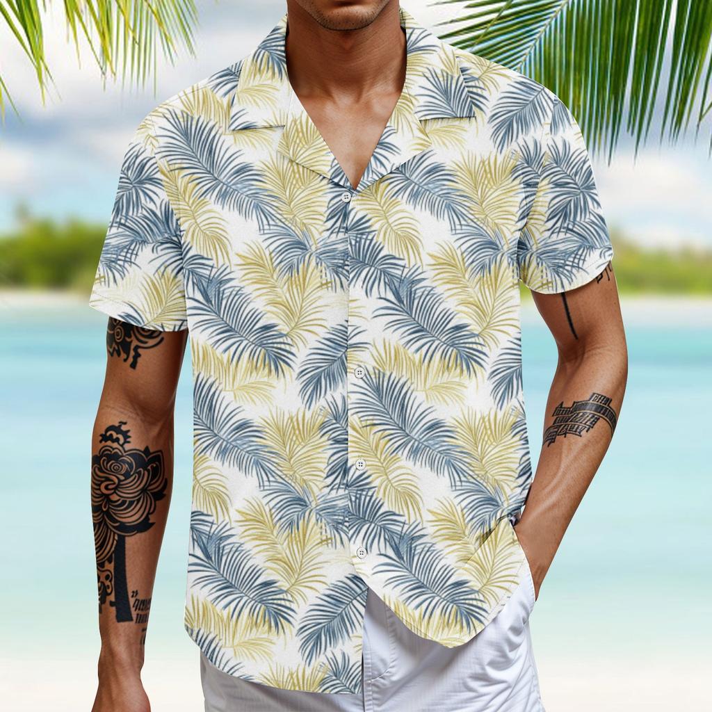 Мужская повседневная свободная рубашка с короткими рукавами, модная рубашка с принтом, топ