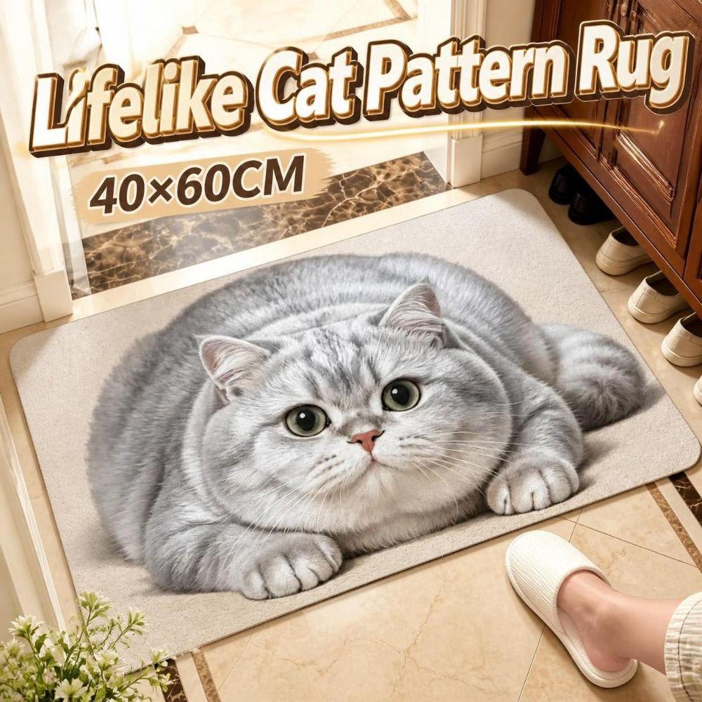 Non-slip Entryway Rug Diatomite Pet Floor Mat Durable Cat Print Doormat Household