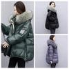 Женская куртка на пуху средней длины, корейская версия свободной стеганой куртки, куртка с большим меховым воротником, зимняя одежда