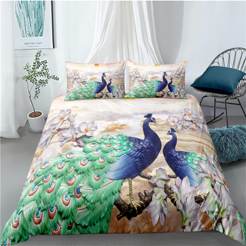 Покрывало для пододеяльника Павлины Размер Кинг/Квин Колибри Стрекоза Комплект постельного белья Цветы Птицы Пододеяльник Цветочный Животные Чехол для одеяла