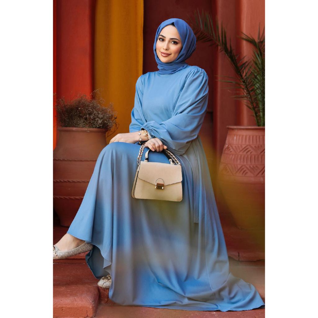 Belted Black Hijab Dress 23101s