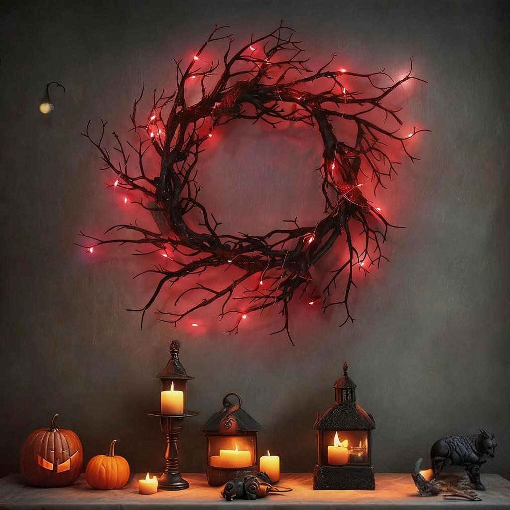 Хэллоуин Украшение Венок Светящиеся Аксессуары Украшения Жуткая Вечеринка Со Светящейся Гирляндой Для Стены Входной Двери