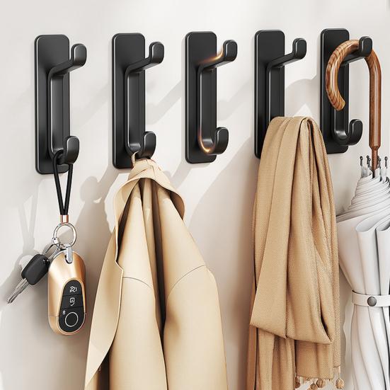 5Pcs Plastic Wall Hook No Drill Self-adhesive Heavy Duty Multi-functional Home Office Bathroom Clothes Hat Scarf Towel Bag Keys Umbrella Bag Hanger