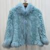 Real Rabbit Fur Braided Coat for Women Short Style Young Coat Fox Fur Bat Sleeve Shawl