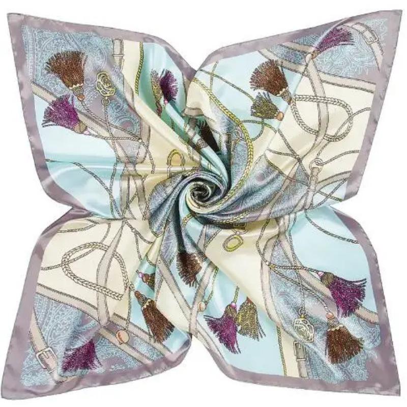 New Rope Tassel Printing Square Scarf Luxury Brand Silk Scarf For Women Hijab Shawl Foulard Scarves Wraps For Ladies