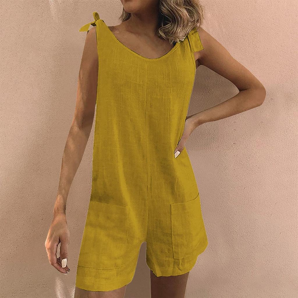 Women's Casual Loose Solid Color Overalls With Pockets And Sleeveless Jumpsuit Jumpsuit