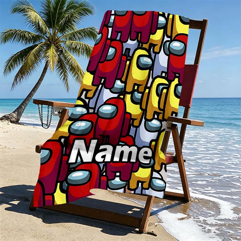 Custom Name Personalized Among Us Print Beach Towel, for Trip Camping Beach Party Home Decor, Birthday Gift for Family & Friends