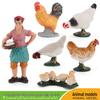 Cross-border Farmyard Decorative Chicken Figurines: Rooster, Hen, and Chicks Pecking In Courtyard with Woman, Rice, and Flower Bed