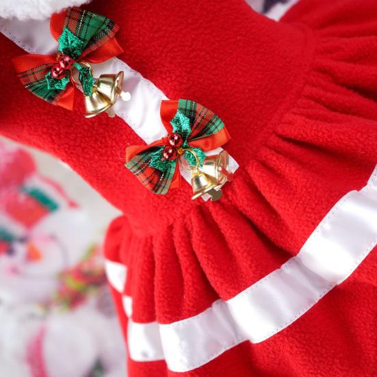 Платье тонкой работы, меховой воротник, колокольчики, декор с бантом, праздничное платье для кошки и собаки, домашнее животное