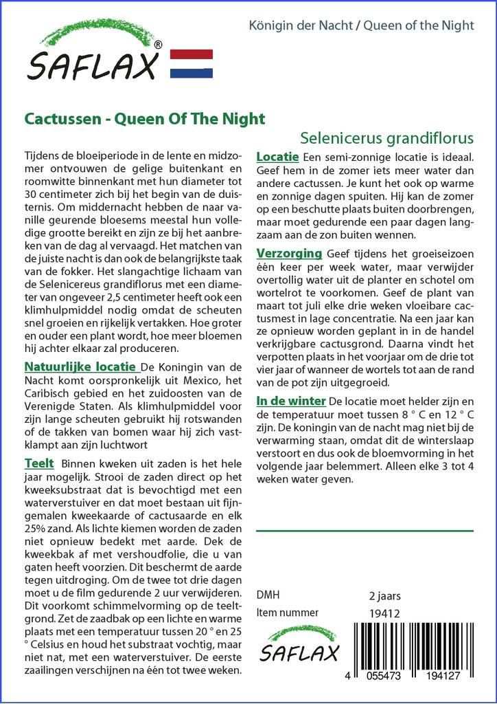 SAFLAX Garden in the Bag - Queen of the Night - 40 семян - С субстратом в подходящем пакете-стойке - Selenicerus grandiflorus