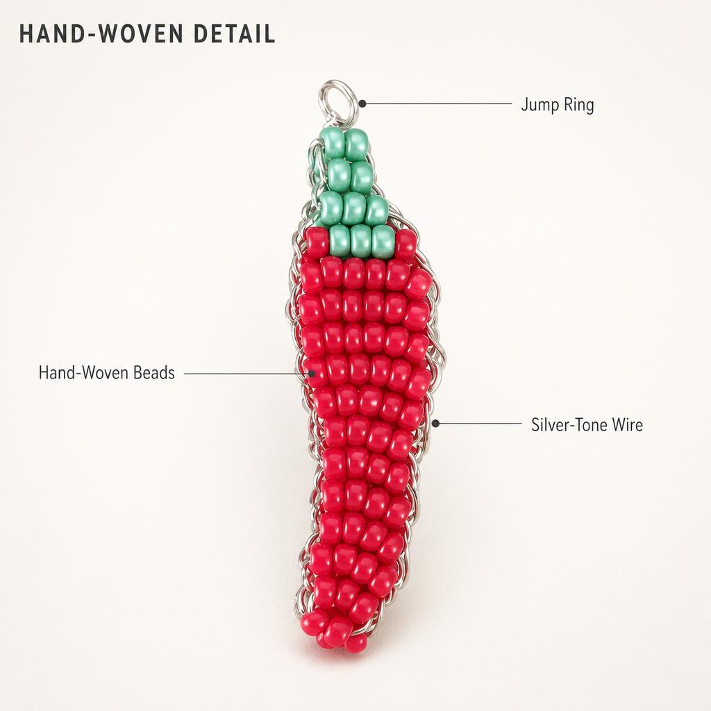 Beaded chili pepper  bag charm keychain charm bead jewelry accessory
