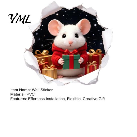 Creative Christmas Gifts for Friends 3D Hole Illusion Mouse Wall Sticker, Peel And Stick Waterproof PVC Indoor Outdoor Festive Ornaments Decal Window