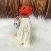 Halloween Pumpkin Statue Spooky Ghost Pumpkin Holding Skull Figurine Resin Gothic Decoration for Indoor Outdoor Home Tabletop Garden Decor