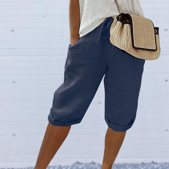 Женские летние повседневные шорты с эластичным шнурком на талии, однотонные шорты, свободные однотонные шорты, уличная одежда