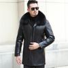Средний и длинный пуховик Мужская кожаная куртка с лацканами Утолщенная куртка Повседневная зимняя куртка