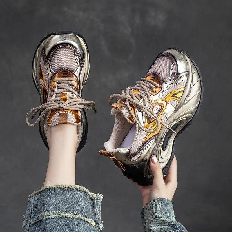 Johnature Модная спортивная обувь на толстой подошве, разноцветные кроссовки на шнуровке, универсальная женская обувь