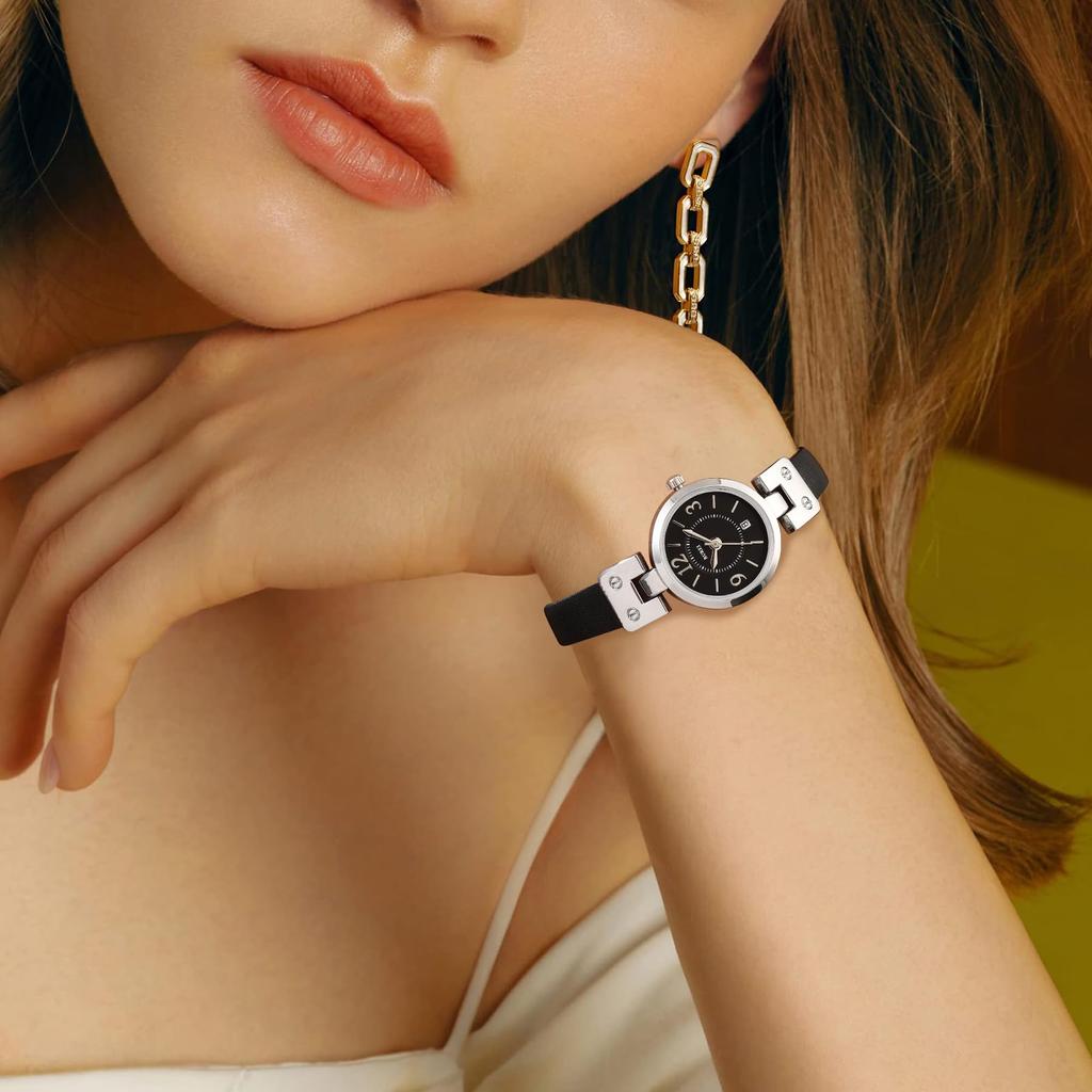 BUREI Women's Watch Analog Quartz Japanese Battery Waterproof Lightweight Slim Cute Fashion Simple Black Leather Belt Commute Business Casual Mother