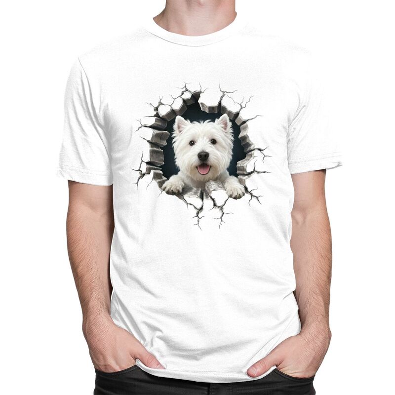 Breaking Through West Highland White Terrier T Shirt Men 100 Cotton Tshirt Leisure Westie Dog Lover Tees Streetwear Tshirts