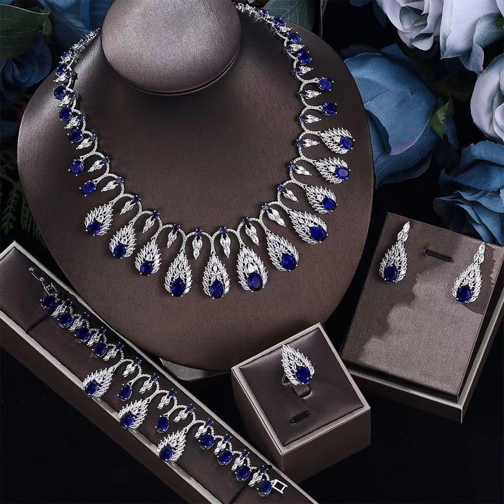 Light Luxury Bright Full Diamond Special-shaped Colored Zircon Dinner Dress Set Necklace Earrings Spot