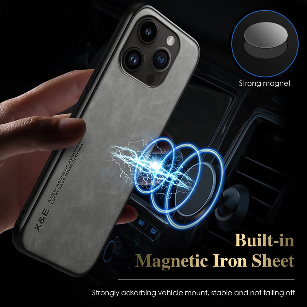 Luxury Genuine Leather Case for IPhone 16e 16 15 14 13 12 11 Pro Max X XS XR 7 8 Plus SE Magnet in Car Back Cover Man Shockproof