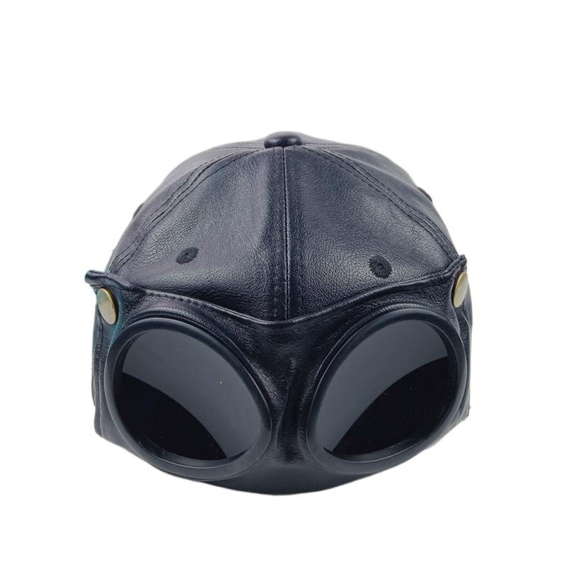 Simple PU Leather Sunglasses Hat Personality Streetwear Peaked Cap Korean Style Handsome Pilot Glasses Hat Women