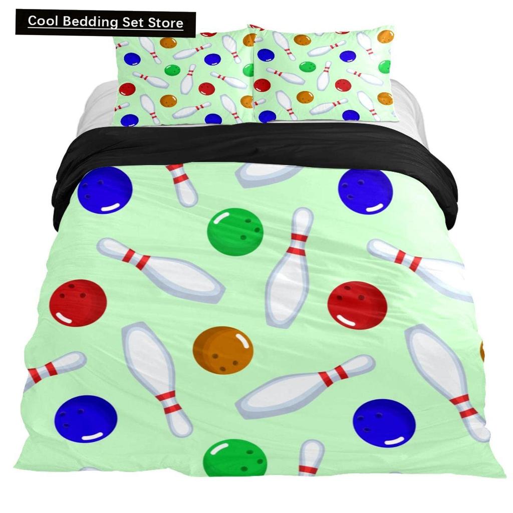 Bowling King Queen Double Duvet Cover Teens Sports Games Theme Bedding Set Starry Sky Comforter Cover Blue Polyester Quilt Cover