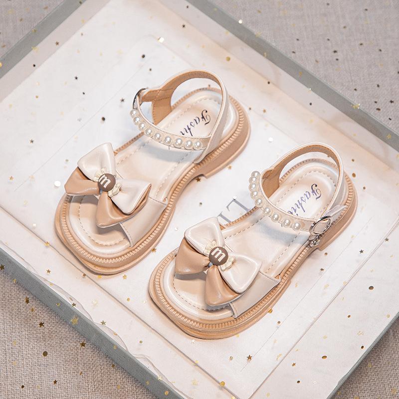 Children's Sandals 2025 Summer Korean Version Girls Bow Foreign Princess Single Shoes Baby Pearl Versatile Beach Shoes