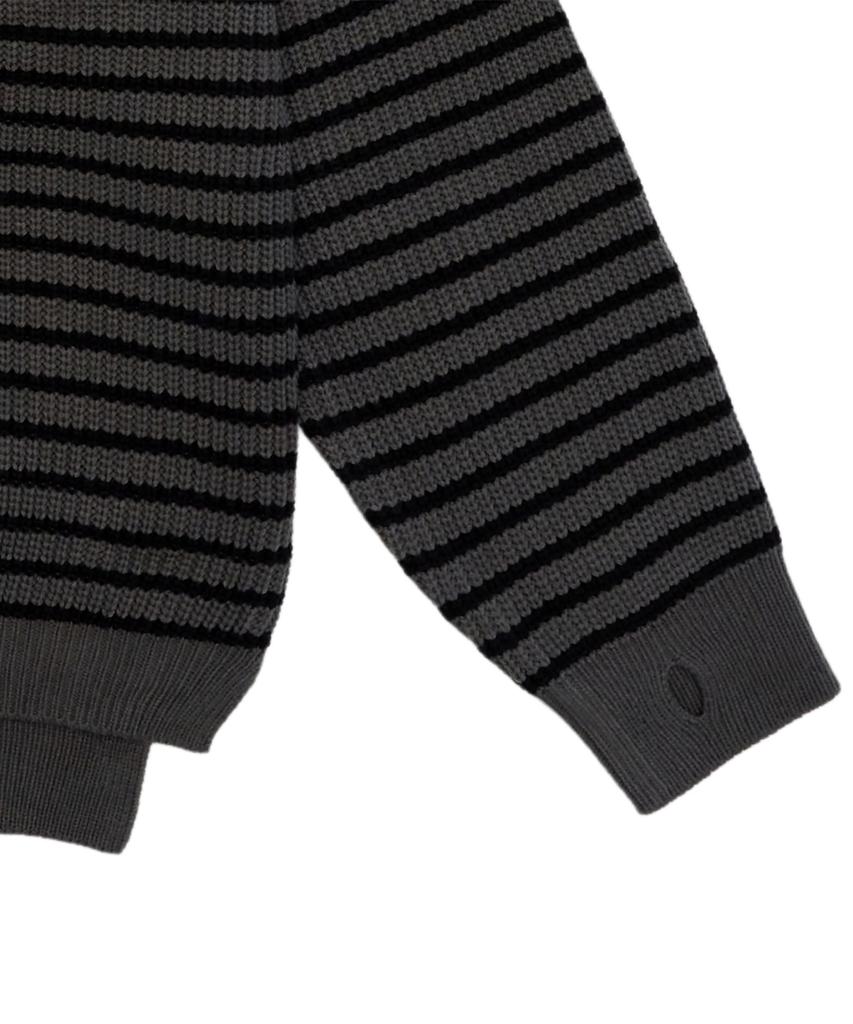 Mucent May Oversized Striped Hand Warmer Knit Zip-Up Hoodie Unisex (2 Colors)