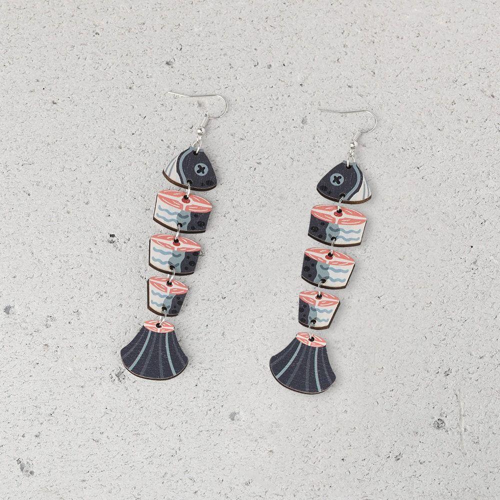 5Pairs Hook Piercing Salmon Fish Earrings Multi Segment Beach Drop Earrings Girls