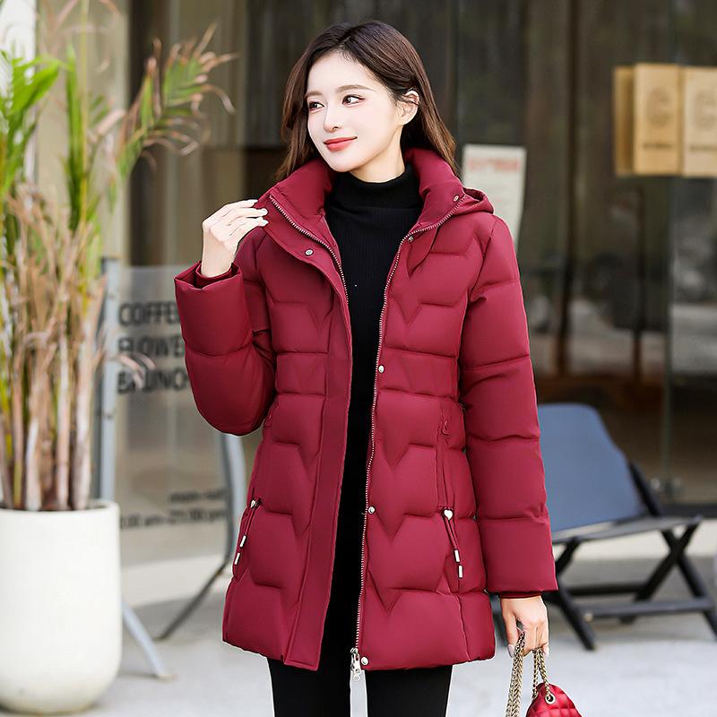 Removable hat cotton-padded clothes, women's medium and long winter down cotton-padded clothes, slim-fitting new thin and versatile cotton-padded jac