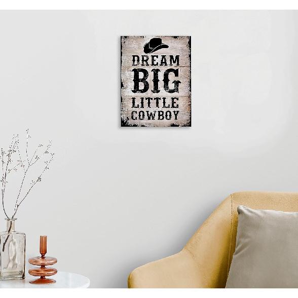WODMIS pirational Quote Dream Big Little Cowboy Retro Western Cowboy Hat Framed Canvas Wall Art Decor 11×14 inch,Farmhouse Rustic Print Painting