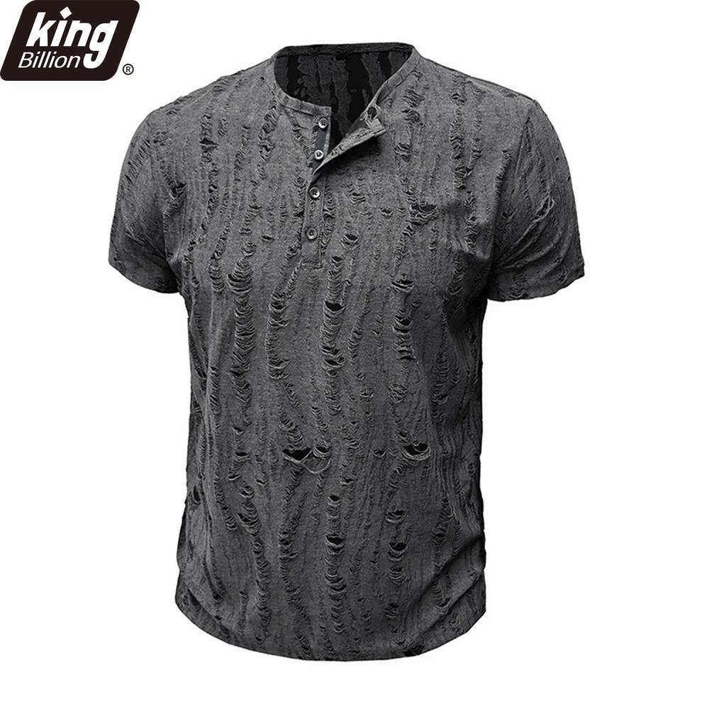 Мужская футболка с коротким рукавом, рваная, ретро, мужская мода, рубашка-henley, мужские повседневные модные топы, приталенный крой
