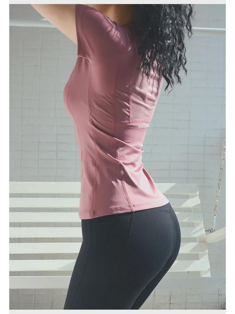 Женская быстросохнущая футболка с коротким рукавом для йоги и бега - летняя футболка для фитнеса с модным дизайном спины