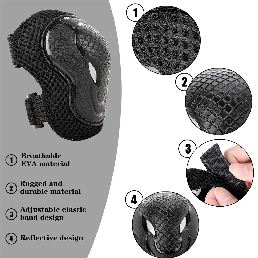 Комплект молодежного защитного снаряжения. Наколенники и налокотники для девочек и мальчиков от 3 до 12 лет. Молодежные накладки на запястья для катания на роликовых коньках.