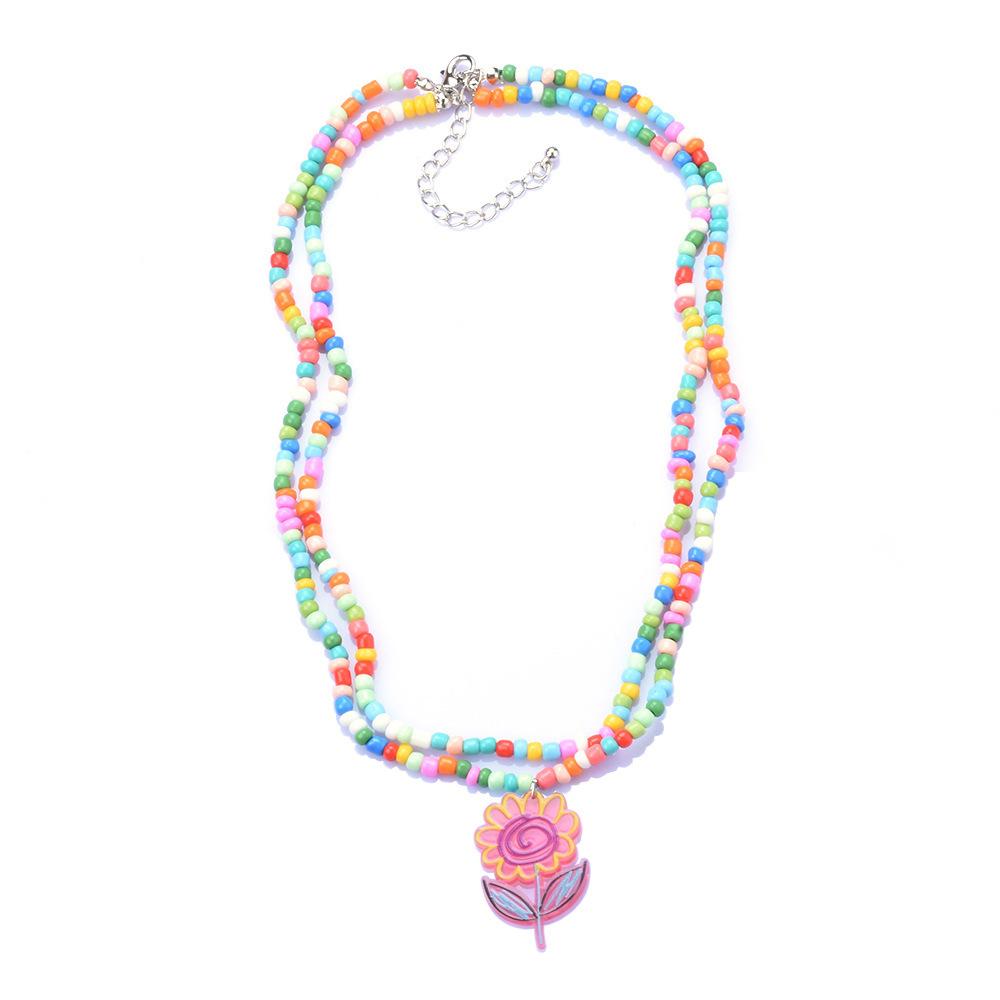 Двойное ожерелье с подвеской из смоляного цветка, женское бохо-цветное ожерелье с бусинами