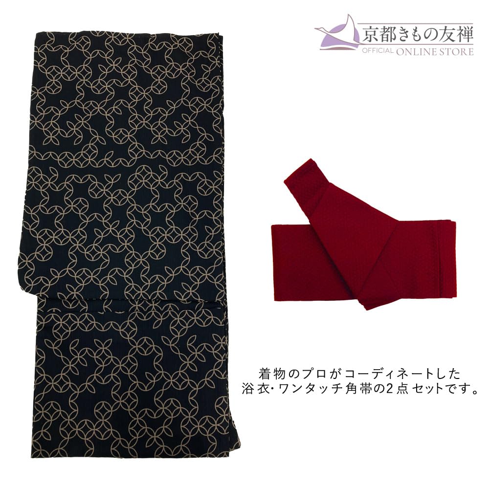 Кимоно Юката Набор из 2 предметов Хлопковое квадратное кимоно Оби Такигагаре Темно-черный [Киото Юдзэн] Мужское в одно касание Мужское перегородчатое (Черный, ЛЛ)