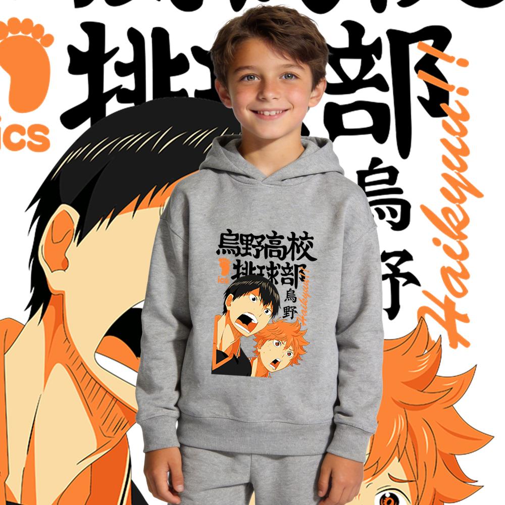 Haikyuu Shoyo Hinata x Tobio Kageyama Anime Boys Girls Kids Print Hoodie Fleece Warm Autumn Winter Casual Pullover