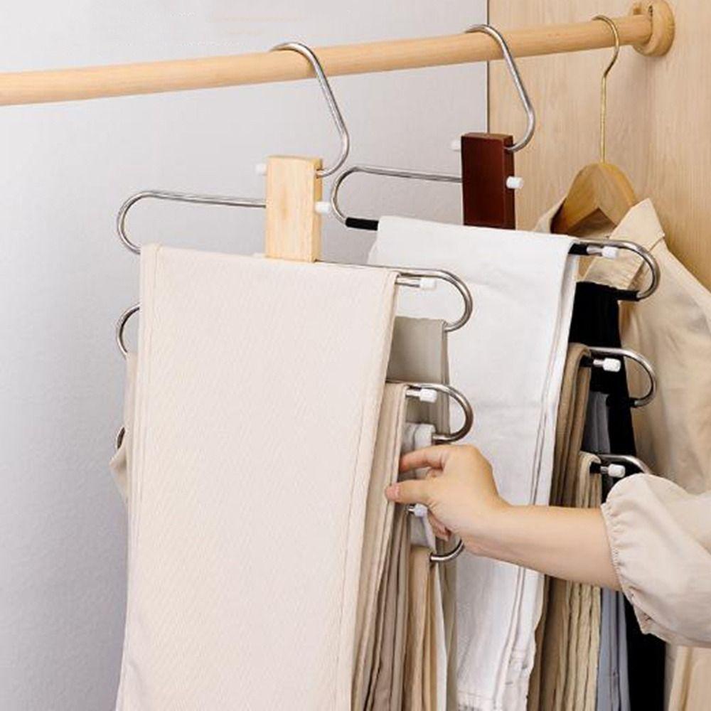 Stainless Steel Multi Tier Pant Hangers Anti-Slip Clothes Rack Pants Storage Rack  Closet