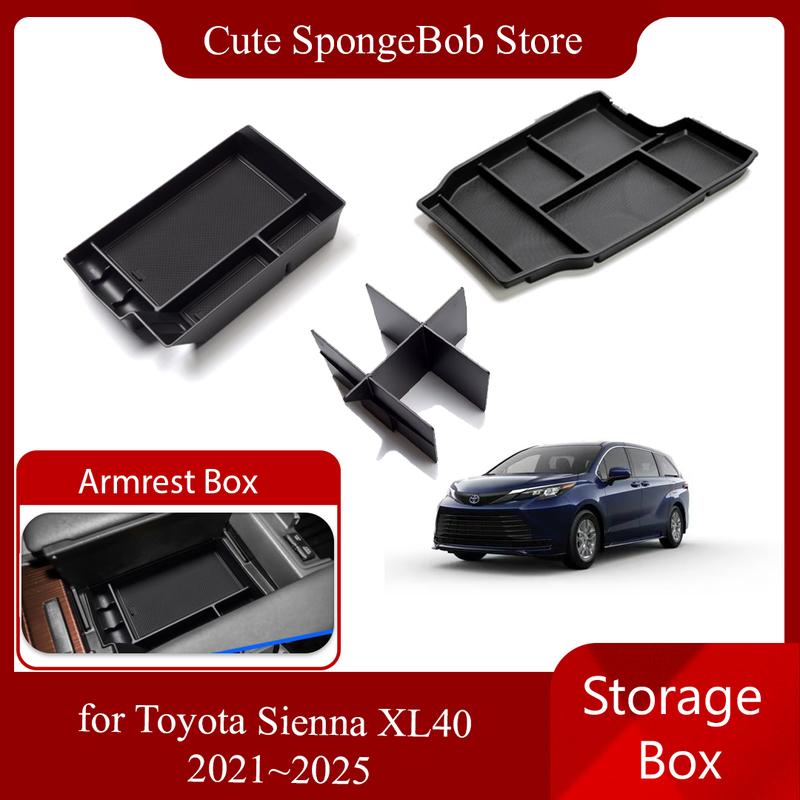 Car Storage Box for Toyota Sienna XL40 ~2025 Armrest Rubber Mat Central Console Sundries Organizer Tray Accessorie