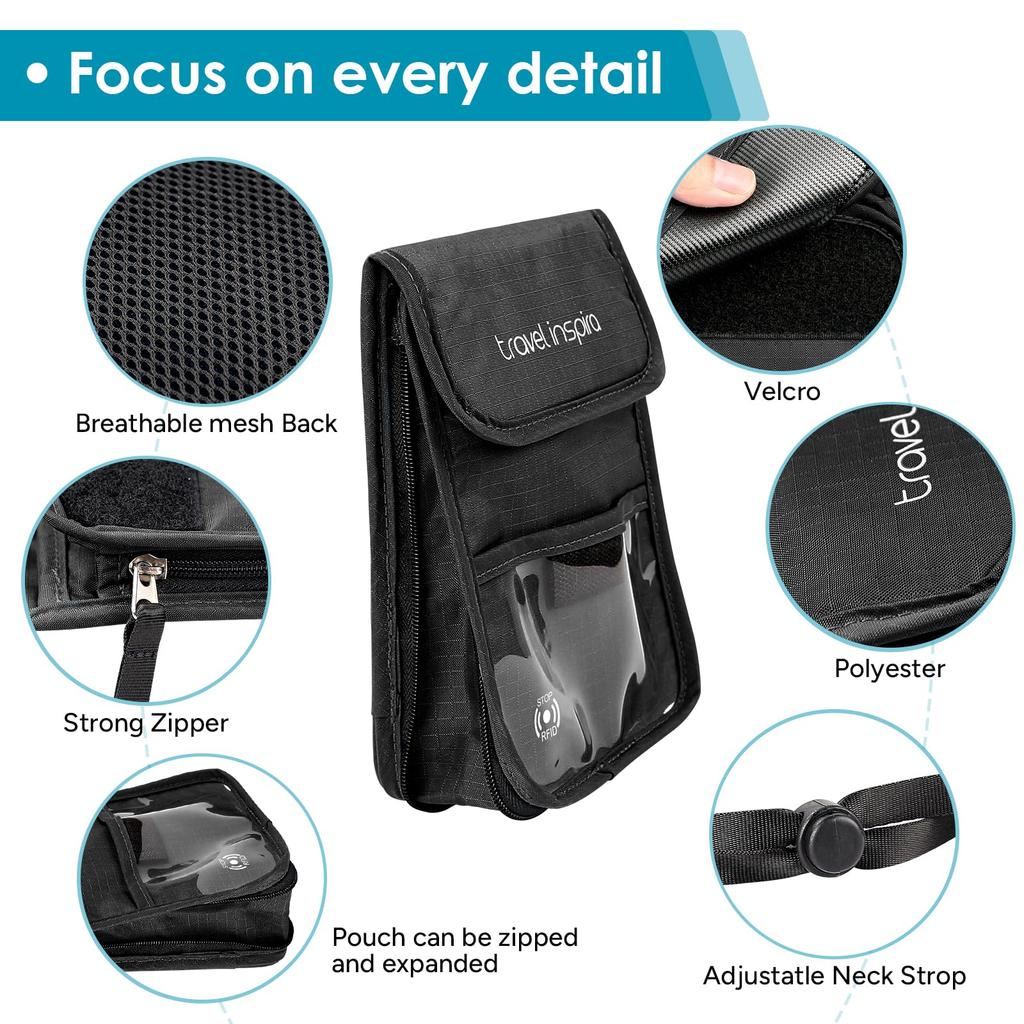 Паспорт паспорт висящий от безопасности большой заграничный паспорт безопасность паспорт удобный черный [travel inspira] чехол, чехол, шея, анти-скимминг,