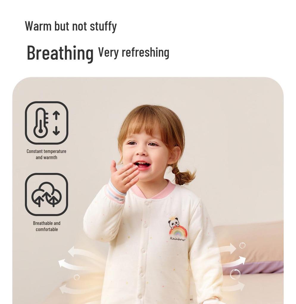 Детский пижамный комплект Jingqi из стеганого хлопка с высокой талией и защитой животика - Теплая, регулирующая температуру домашняя одежда для осени и зимы