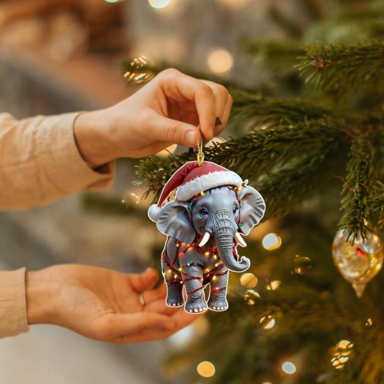 Elephant Christmas Ornament 2D Flat Acrylic Elephant Christmas Tree Ornament Gifts for Animal Lovers Women Girls
